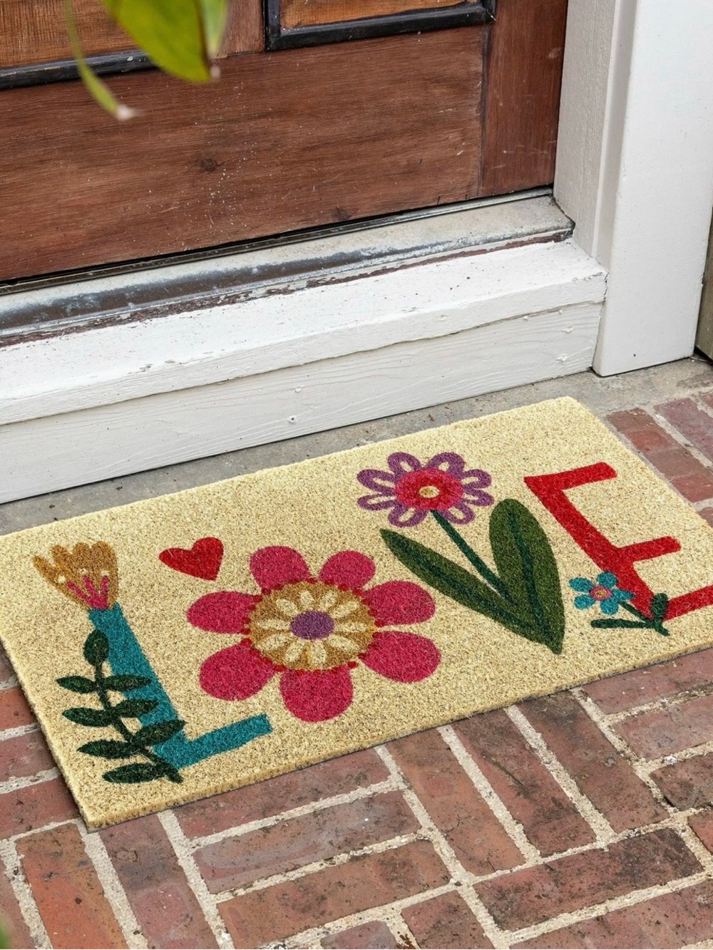 Floral "LOVE" Natural Coir Doormat - Multi by “Natural Life” NWT